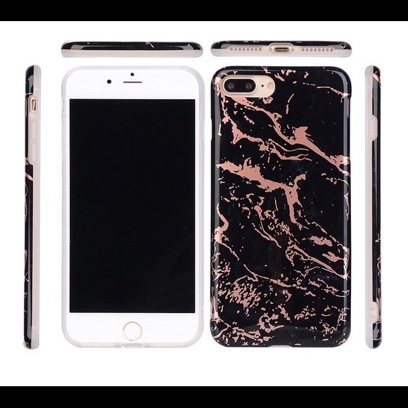iPhone 8 Plus Rose Gold Black Marble Case New - Picture 2 of 3